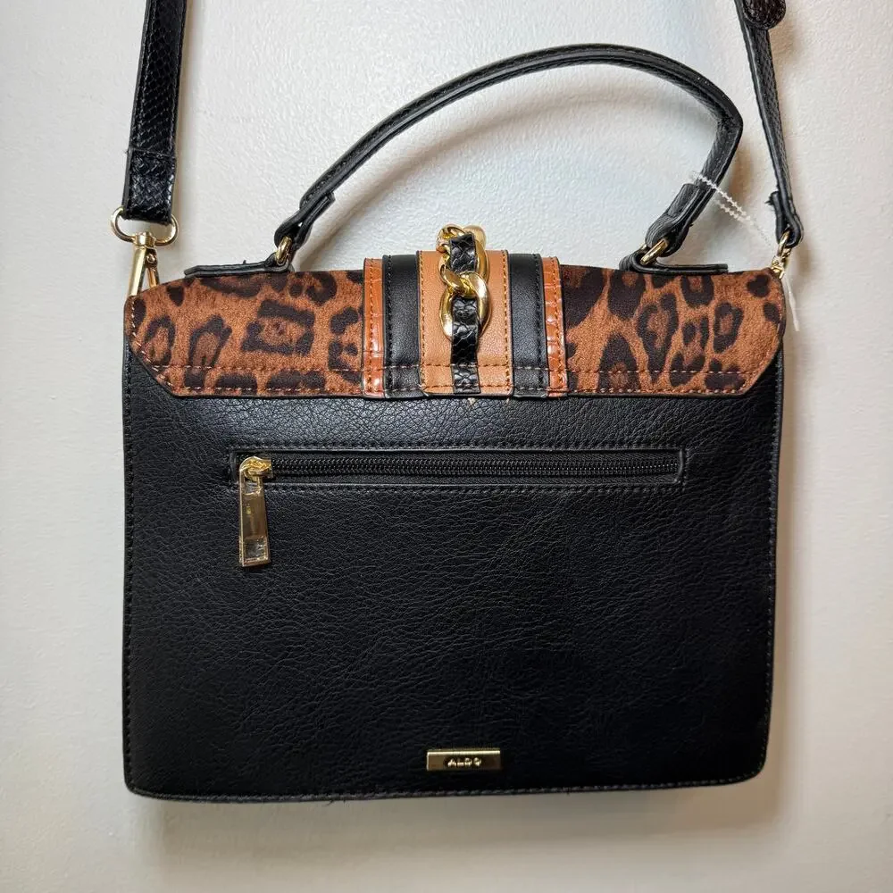 Aldo Baro Top Handle Bag Crossbody Purse Jeweled Cat Cheetah Print
